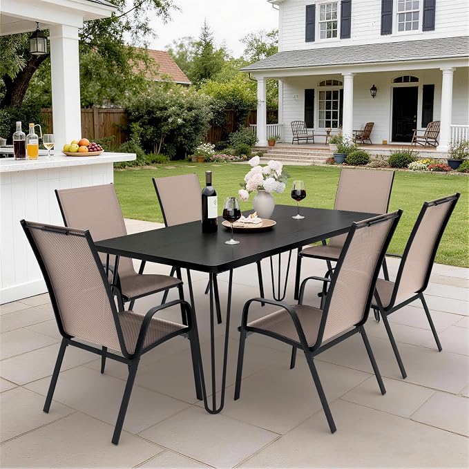 JEAREY Patio Dining Chairs Set of 6, Outdoor Stackable Dining Furniture Set, All Weather Dining Set for Lawn, Garden, Backyard, Poolside, Brown - Image 4