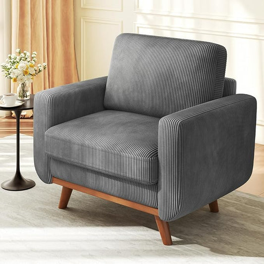 38.5" Dark Grey Corduroy Accent Chair, Comfy Deep Seat Armchair with Spring Cushion, Modern Reading Sofa for Living Room Bedroom