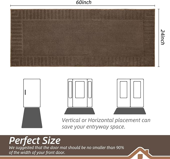 BEQHAUSE Door-Mat-Non-Slip Dirt Trapper Door Mats Low-Profile Front Door Mat Absorbent Floor Mats for Entryway Washable Mud Resistant Home Entrance Doormat, Brown, 24"x60" - Image 2