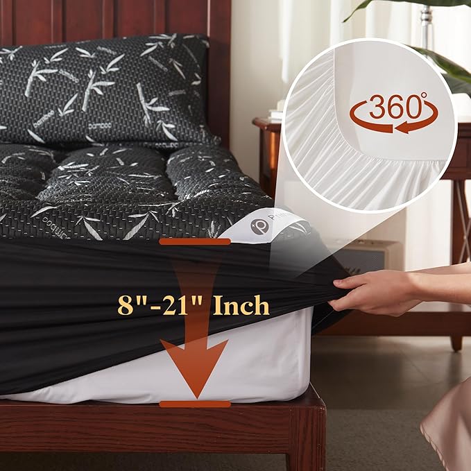 PRIMESOFT 100% Waterproof Twin XL Size Mattress Topper, Thick Pillow Top Mattress Pad，Up to 22 Inch Deep Pocket, Soft Breathable Mattress Pad for Back Pain，Protector Cover (Black)