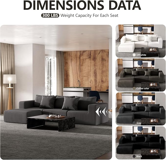 Modern Modular Sectional Sofa for Living Room, Cloud Sectional Couch Sectional Ottoman, Deep Seat, No Assembly Required Grey