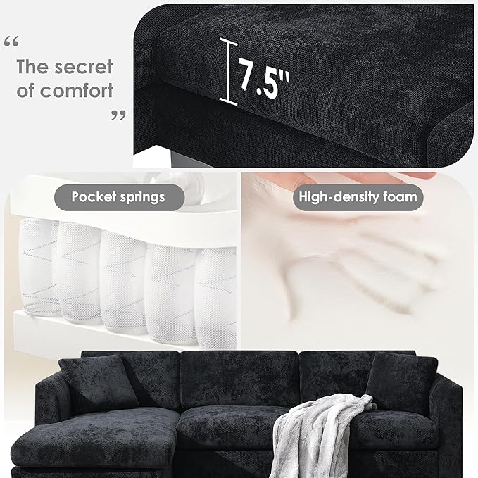 Deep Seat Oversized L Shaped Modular Sectional Sofa with Extra Wide Chaise, 4 Seater Cloud Lounge Sofa Corner Couch with Metal Legs and Detachable Cushions for Living Room Apartment, Chenille Fabric