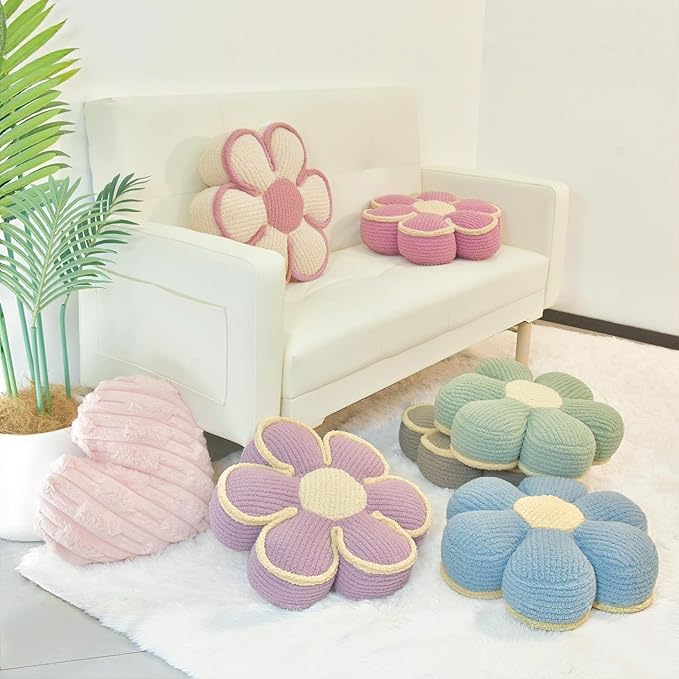 Pink Flower Pillow Decorative Throw Pillows 16" Fluffy Soft Flower Plush Floor Cushion for Couch Bed Girls Room Bedroom Decor Aesthetic (1, Pink, 16 Inch)