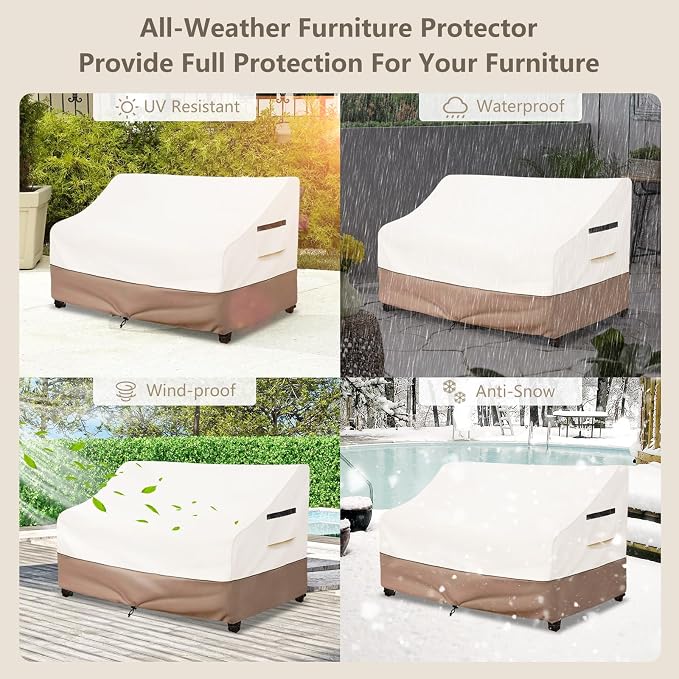 Outdoor Couch Cover Waterproof Heavy Duty Patio Furniture Covers, 58W x 32.5D x 31H Inches 2 Seater Outdoor Sofa Cover (Beige) - Image 8