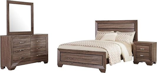 Coaster Home Furnishings Kauffman Transitional 4-Piece Bedroom Set Queen Size Panel Bed Frame 54-inch Headboard Washed Taupe 204191Q-S4
