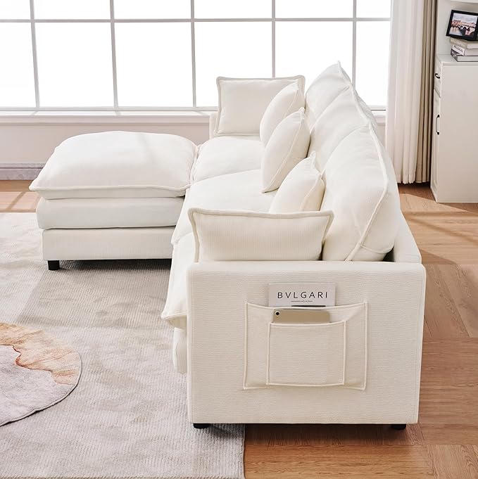 102" Modular Sectional Sofa, Premium Chenille Cloud Couch with Reversible Ottoman, L-Shaped Oversized Sofa with Side Storage Pockets for Multi-Scene Living Room & Home Office