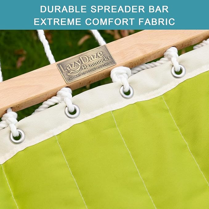 Lazy Daze Hammocks 12 FT Double Quilted Fabric Hammock with Spreader Bar and Detachable Pillow, Two Person Hammocks, 450lbs Weight Capacity (Light Green) - Image 3