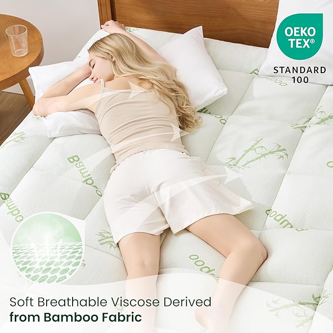 Love's cabin Twin Mattress Topper Viscose Derived from Bamboo, Thick Pillow Top Mattress Pad with Stretchable Pockets for 8"-20" Mattress, Breathable Cooling Mattress Topper for Hot Sleepers, Green