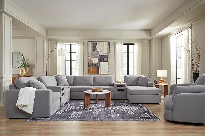 Signature Design by Ashley Modmax Contemporary Swivel Glider Recliner, Press-Back Reclining, Cleanable & Durable Performance Fabric, 21" Seat Height, Gray