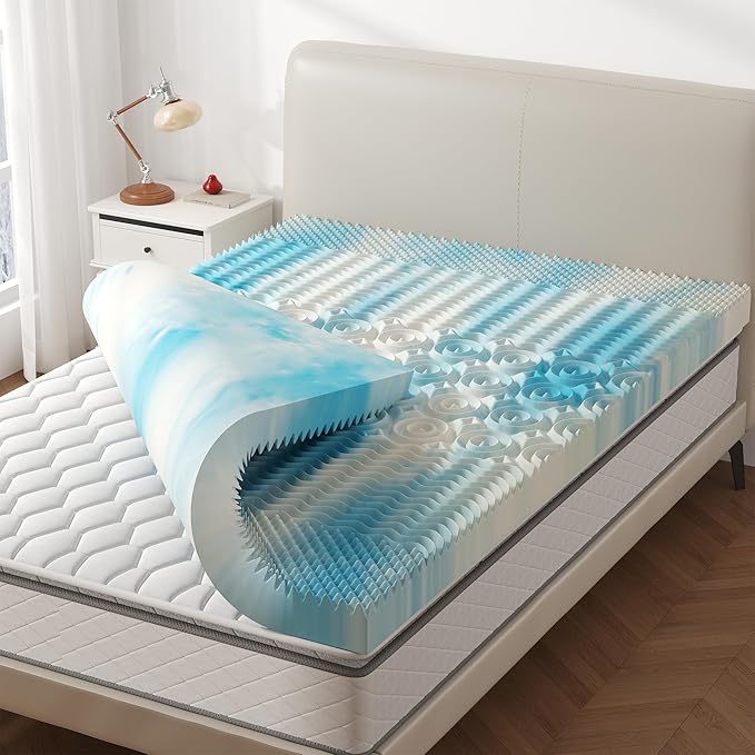 3 Inch 5-Zone Cooling Gel Memory Foam Mattress Topper King, Pressure Relief for Back & Hip Pain, Soft Reversible Pad for Dorm RV Camping, CertiPUR-US Certified, Blue