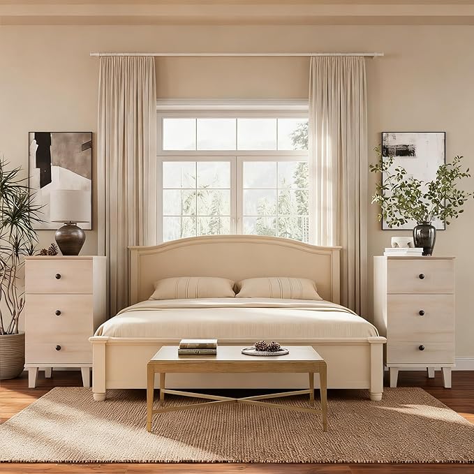Modern Nightstand with Charging Station Set of 2 Drawer and Storage Cabinet End Table with Wood Leg for Bedroom Natural Wood Grain Beige by Unknown