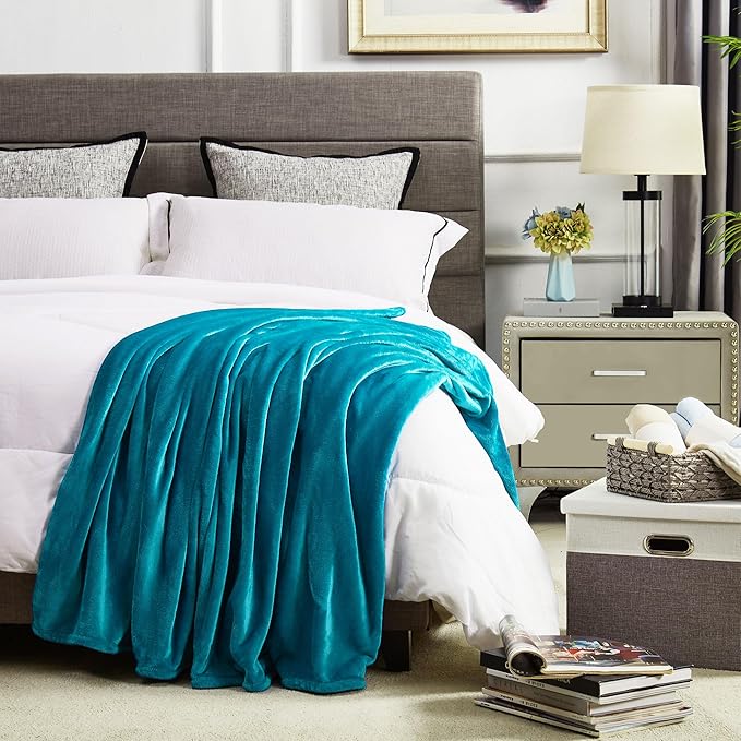 DREAMNINE Large Soft Fuzzy Flannel Fleece Throw Blanket for Couch Sofa 60" x 80", Decorative Solid Lightweight Velvet Bed Blanket, Luxury Cozy Shag Plush Microfiber Blankets for Bedroom,Twin Size,Teal