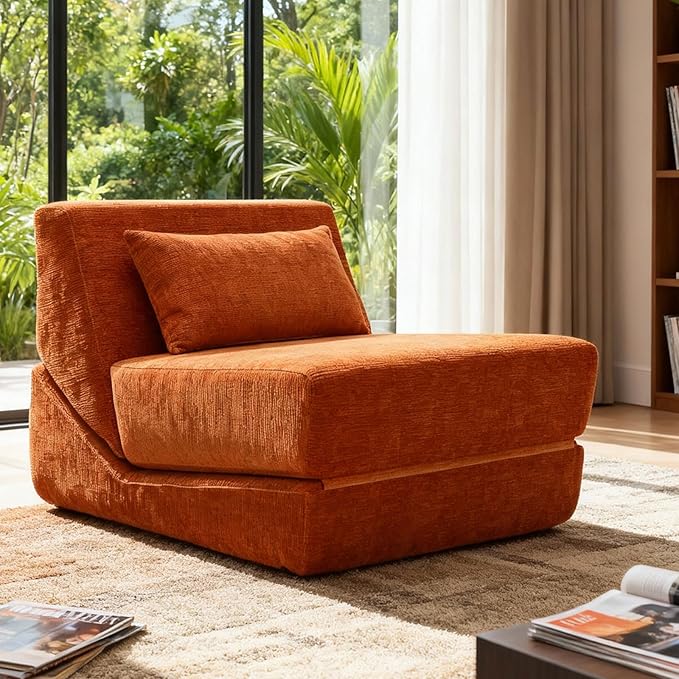 Folding Sofa Bed Chair, Convertible Sleeper Chair Bed Sleeper for Adults, 3 in 1 Floor Sofa Lounge with Back Support Pillow & Removable Cover for Living Room Apartment Office (Brown) | Washable Cover, With pillow, Foldable Bed Chair