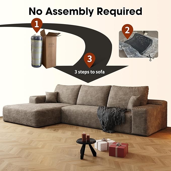 Eafurn Oversized L-Shaped Modular Sectional Sofa with Chaise, Fluffy Corduroy Upholstered Boneless Couch with Deep Seat, Minimalist Flexible Combination for Living Room | Breathable material, Full Foam, Anti-slip