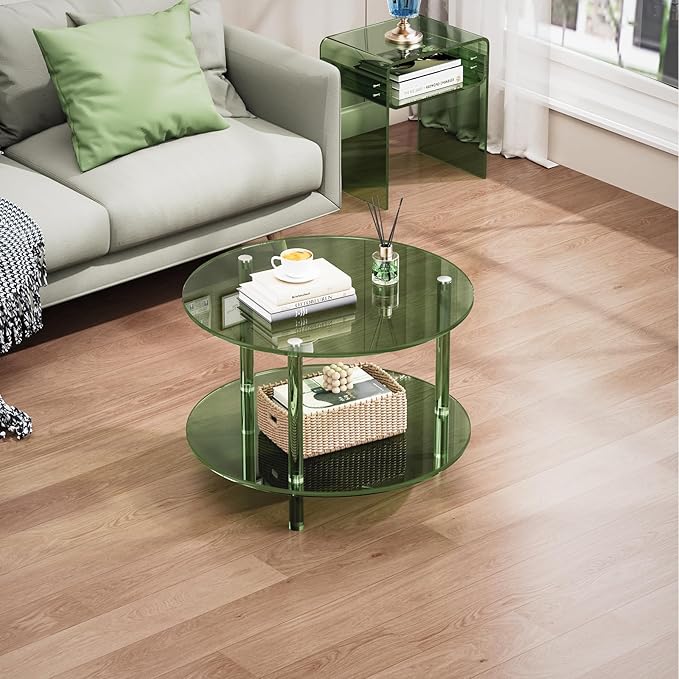 Acrylic Coffee Table, Small Round Modern Coffee Table for Living Room, Green
