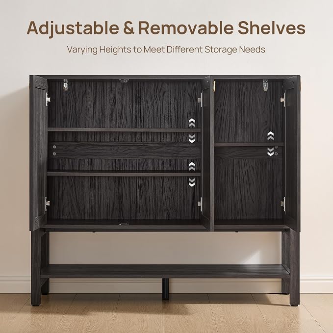 SICOTAS Farmhouse Shoe Cabinet with Storage - 2 Pieces Large Rattan Shoe Organizer with Adjustable Shelves & 3 Doors, Boho Shoe Rack Cabinet for Entryway, Hallway, Living Room (Obsidian) - Image 4