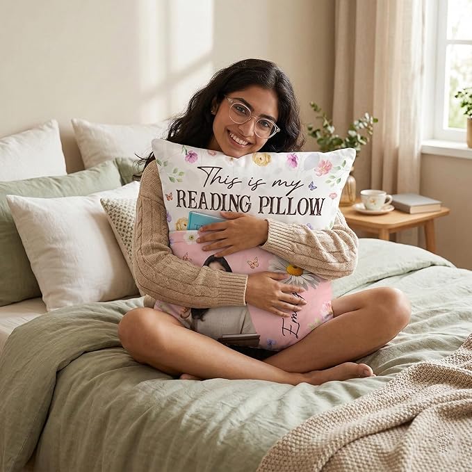 Custom Photo Pocket Pillow, Personalized Bookish Gifts for Book Lovers, Bookworms, Readers, This is My Reading Pillow, Throws Pillows Gift for Women Librarians, Reading Gift for Bookworm