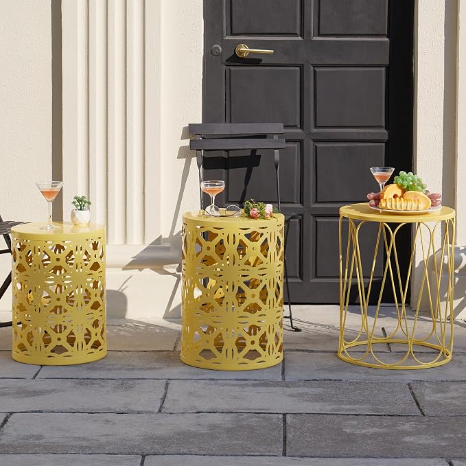 Y&M Set of 3 Round Heavy-Duty Side Table End Table, Outdoor Decorative Garden Stool Plant StandCoffee Table for Indoor Multifunctional Use,-Yellow(Ship from US) - Image 5