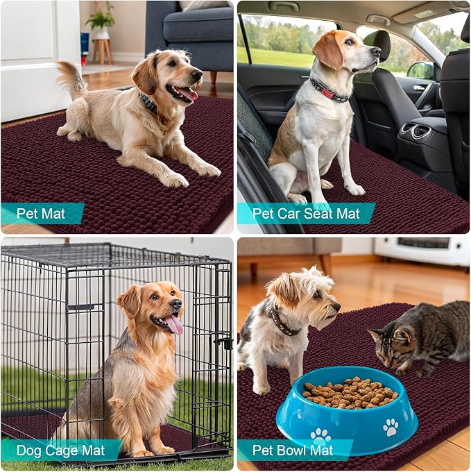 OLANLY Dog Door Mat for Muddy Paws 32x20, Absorbs Moisture and Dirt, Absorbent Non-Slip Washable Doormat, Quick Dry Chenille Mud Mat for Dogs, Entry Indoor Entryway Carpet for Inside Floor, Russet - Image 7
