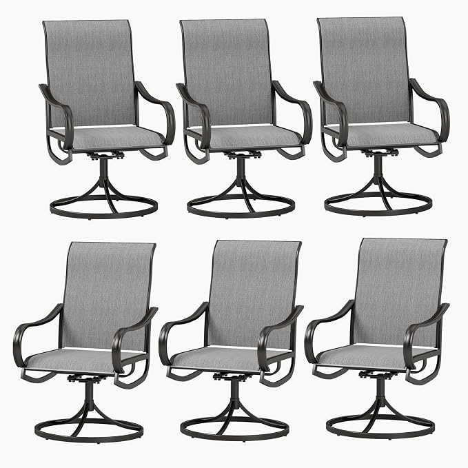 PHI VILLA Patio Swivel Dining Chairs Set of 6, Outdoor Chair with Textilene Mesh Fabric & Black Metal Frame for All Weather Outdoor Lawn Garden Poolside (Gray) by PHIVILLA
