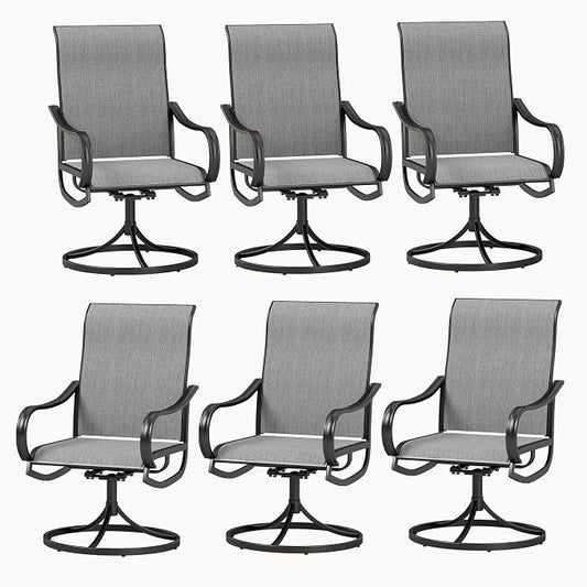 PHI VILLA Patio Swivel Dining Chairs Set of 6, Outdoor Chair with Textilene Mesh Fabric & Black Metal Frame for All Weather Outdoor Lawn Garden Poolside (Gray) by PHIVILLA