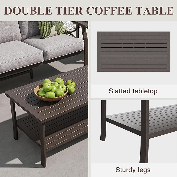 RoyalCraft Outdoor Patio Furniture Set, 8 Piece Patio Conversation Set with Coffee Table Side Table and Ottomans, Metal Furniture Set for Porch Backyard Garden, Grey