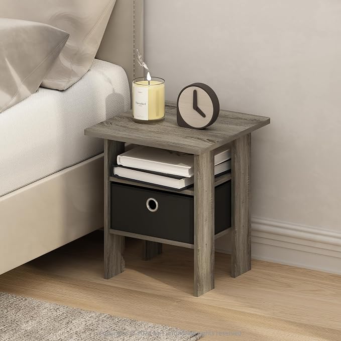 Furinno TIDUR Night Stand, Open Shelf Design Nightstand with Storage Bin, Bedside Table, End Table, Side Table, for Bedroom, Closet, Dorm, French Oak by Furinno-FitsYourSpaceFitsYourBudget