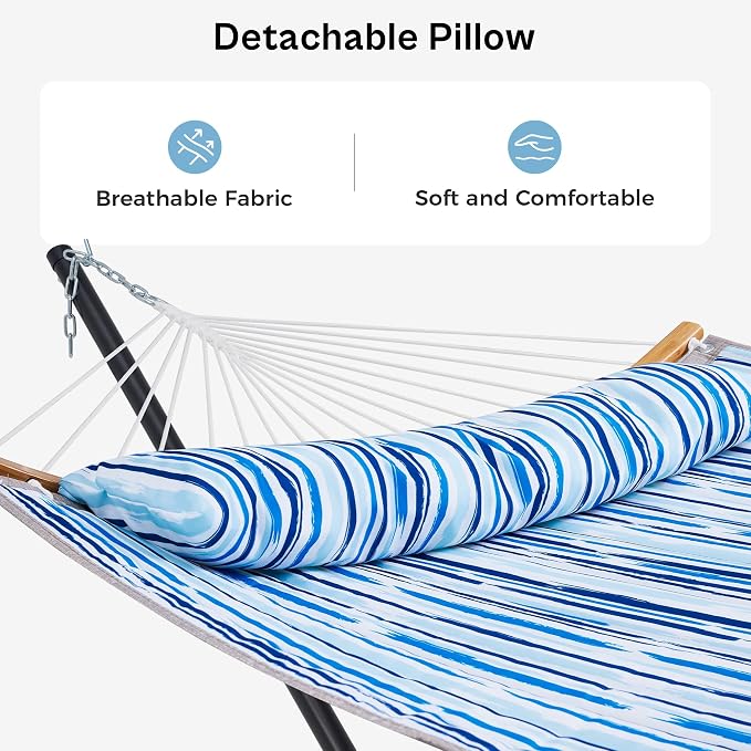 SUPERJARE Hammock with Stand, 2 Person Heavy Duty Hammock Frame, Detachable Pillow & Strong Curved-Bar & Portable Carrying Bag, Perfect for Outdoor & Indoor - Graffiti Blue - Image 4