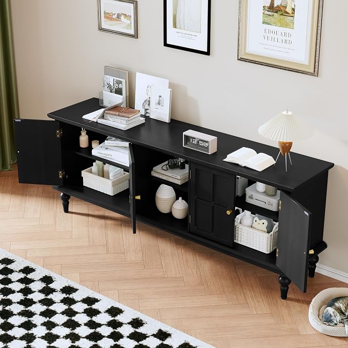 3More 67" Mid Century Modern TV Stand with Window Design,Wood Entertainment Center with Open Shelf,Up to 70" Media TV for Living Room or Bedroom,Black - Image 7