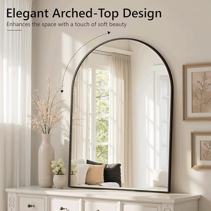 Arched Bathroom Mirror for Wall, 38" x 26" Black Metal Frame Vanity Mirror, HD Glass Over Sink for Bathroom, Entryway, Bedroom - Image 4