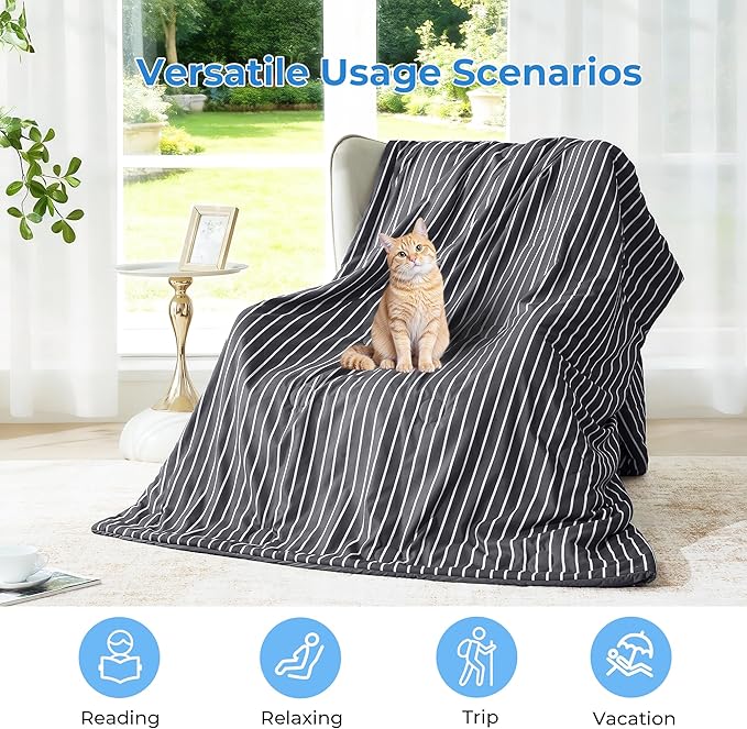 Pinstripe Cooling Comforter Queen Size, Q-Max 0.45 Reversible Striped Cooling Blanket for Hot Sleepers, Breathable Lightweight Silk Smooth Summer Bedding, Quilted Ice Blanket, Dark Gray