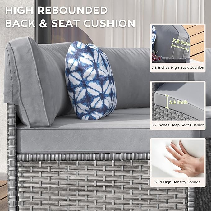 ABCASA Outdoor Patio Furniture Set with Coffee Table,11 Pieces Half-Moon Curved Outdoor Sectional Sofa and Side Table Waterproof Cover, Wicker Rattan Patio Coversation Set for Porch,Backyard(Grey)