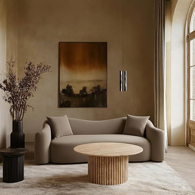 Meridian Furniture 44052Taupe-S Destin Collection Modern | Contemporary Sofa with Ultra Luxe Taupe 460 GSM Velvet, Rich Curves, 91" W x 34.5" D x 31" H, Taupe