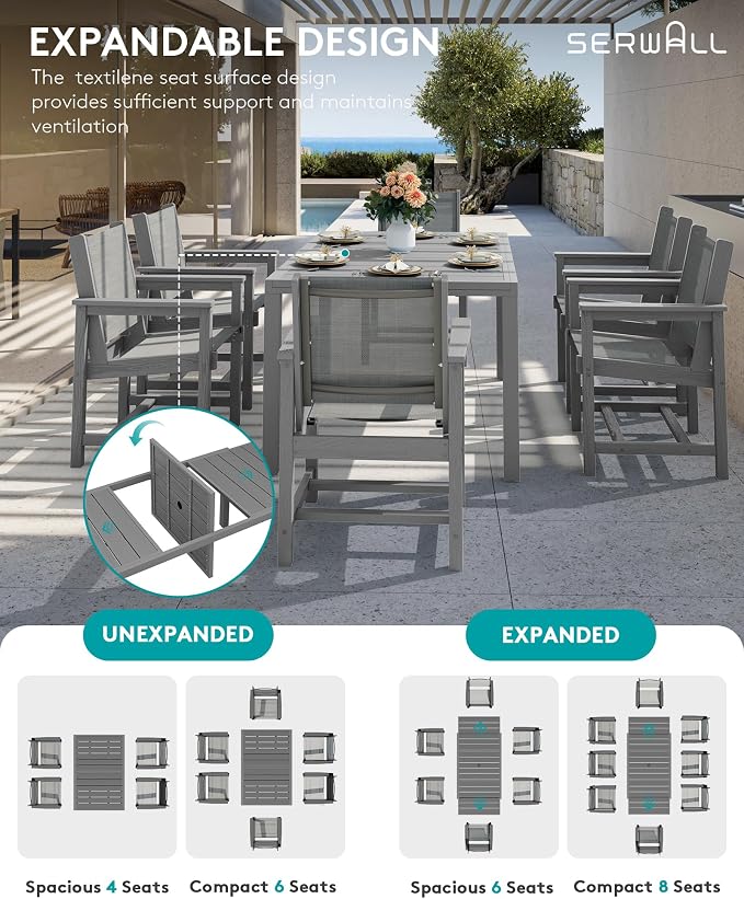 SERWALL Outdoor Dining Chairs Set of 2, All-Weather HDPE Patio Armless Chairs Suitable Outdoor Dining Table, Grey - Image 3