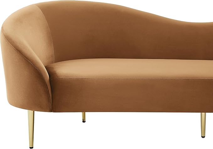 Meridian Furniture 659Saddle-S Ritz Collection Modern | Contemporary Upholstered Sofa with Rich Saddle Velvet, Gold Metal Legs, Curved Contemporary Design, 85.5" W x 31.75" D x 30.5" H, Saddle
