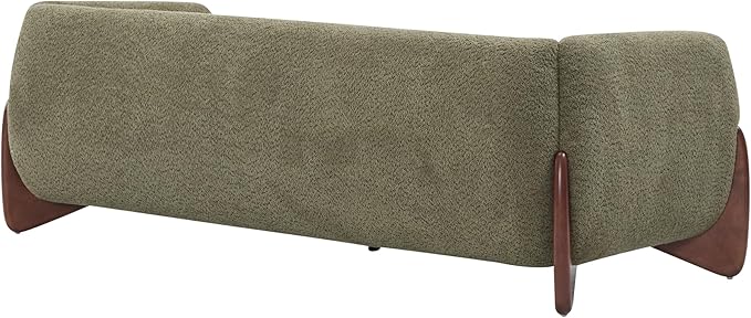 Merax 82 Inch Boucle Sherpa Sofa, Chenille Loveseat with Removable Cushions & Wood Legs, Modern Plush 3-Seater Couch for Living Room, Olive Green