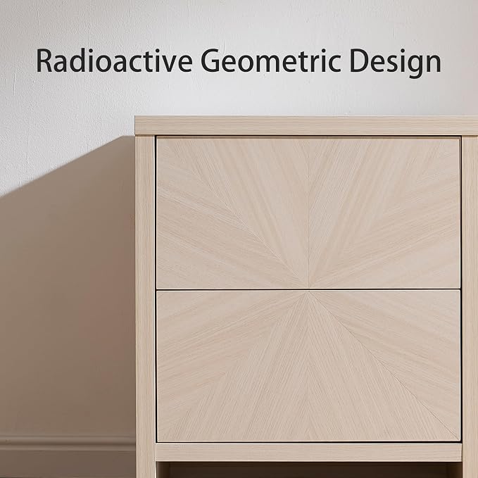 VividVibe Washed White Oak Nightstand Set of 2- Antique Bedroom Nightstand Side Table Bedside Table Accent Table Mid Century Modern Farmhouse Minimalist Coastal Wooden End Table Radioactive Geometric - Image 9