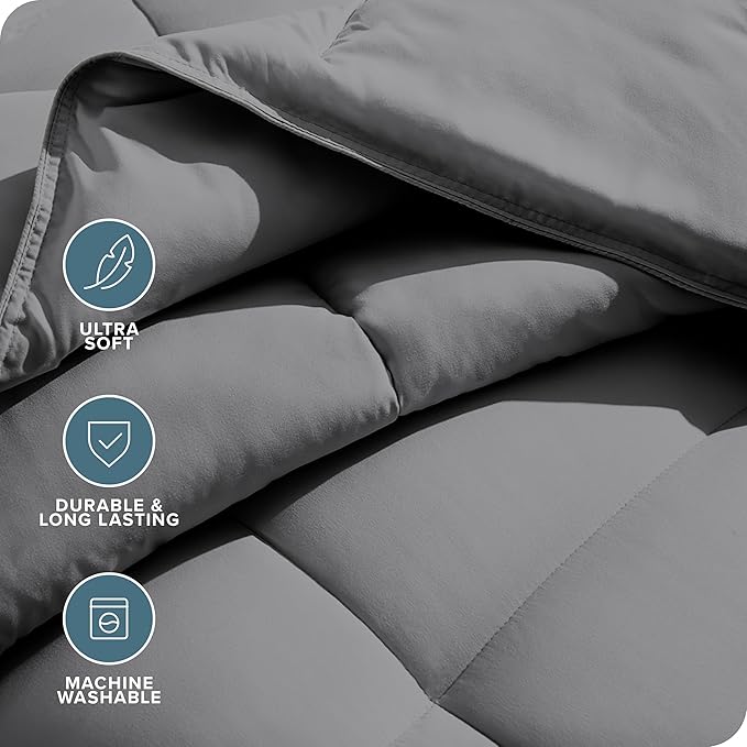Bare Home Duvet Insert Comforter - Queen Size - Goose Down Alternative - Ultra-Soft - Premium 1800 Series - All Season Warmth - Bedding Comforter (Queen, Grey)