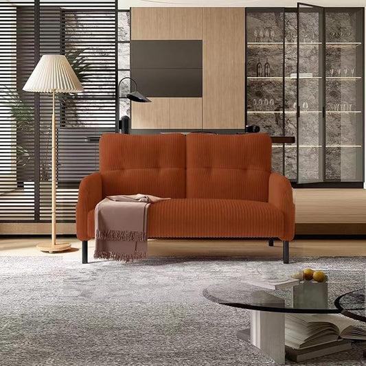 KEIKI 47" Corduroy Loveseat Sofa with Double Side Pockets & High Resilience Cushion, Modern Style Ergonomic Design Upholstery Oversized 2-Seater Couch, Easy Assembly, for Living Room, Orange