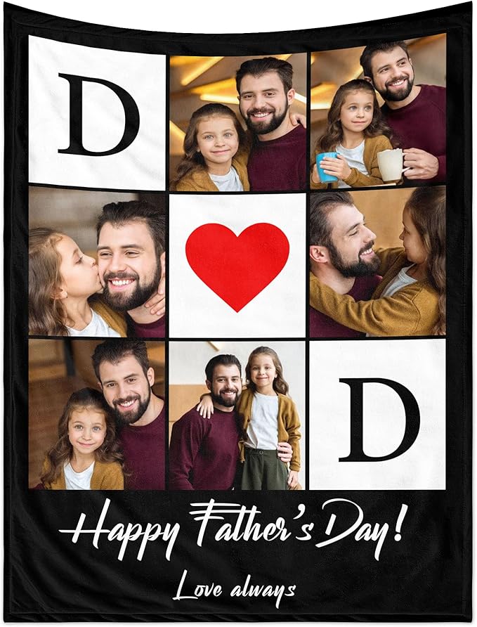 Personalized Fathers Day Birthday Gifts from Daughter Son Kids Wife, Customized Father's Day Blanket, Custom Photo Blanket with Pictures Text, Best Dad Ever Christmas Ideas Gifts for Dad Husband Man