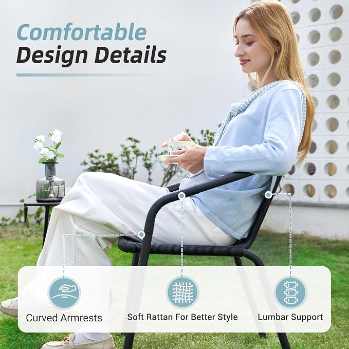 Amopatio Outdoor Dining Chairs Set of 4, Stackable Patio Chairs, Rattan Wicker Patio Chairs Set of 4, for Porch, Deck, Garden, Yard, Poolside, Bistro, Restaurant, Black - Image 5
