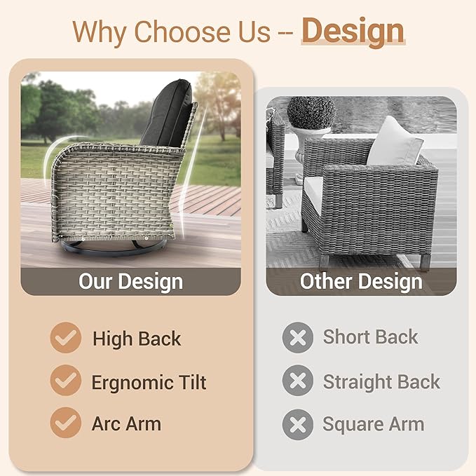 HOOOWOOO Outdoor Patio Furniture Set with Light Table,8 Pieces Wicker Conversation Set,All Weather High Back Couch Sofa Swivel Chairs Set,Black