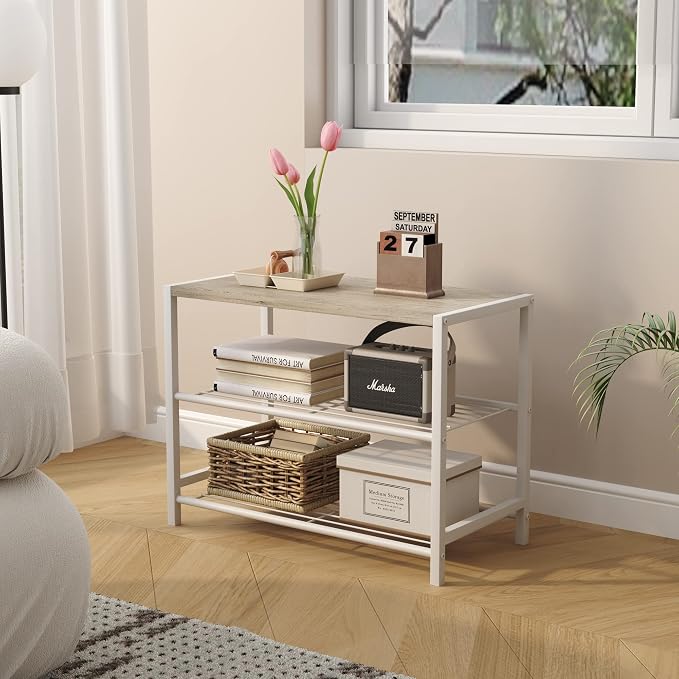 HOMEFORT 3-Tier Shoe Rack, Shoe Storage Shelf, Industrial Shoe Tower, Narrow Shoe Organizer for Closet Entryway, Small Shoe Rack Table with Durable Metal Shelves, White Oak - Image 5