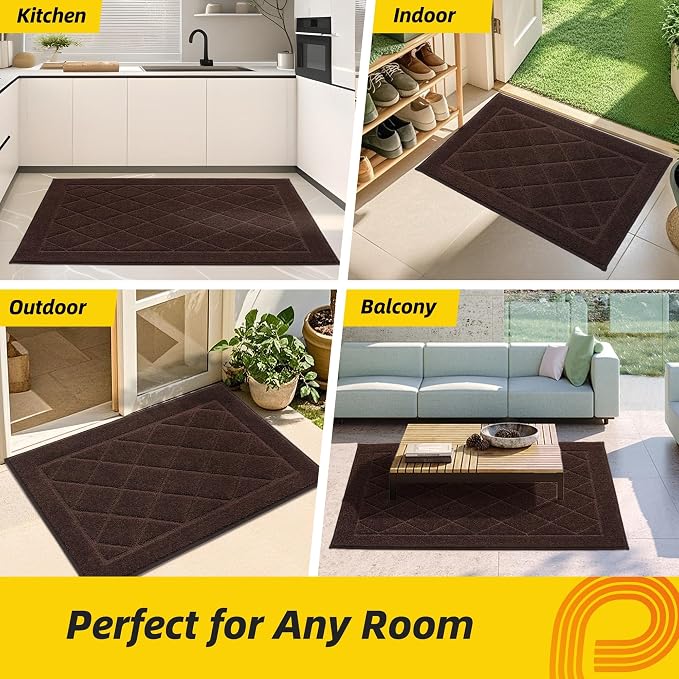 JSEI Dirt Trapper Door Mat 32"x48", Non-Slip Washable Entryway Mats, Dog Door Mat, Stain Resistant and Absorbent Floor Mats, Low Profile Welcome Mat for Front Back Door, Brown - Image 7