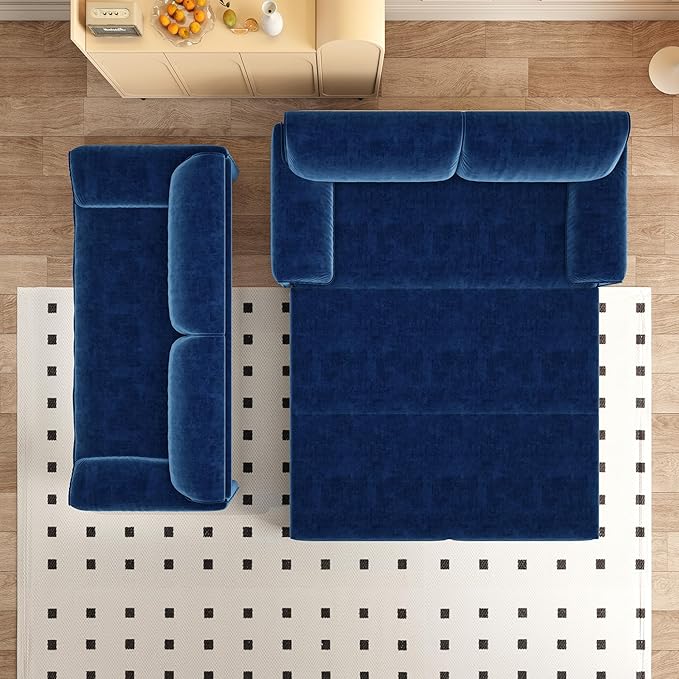 66" Queen Size Pull Out Sofa Bed, 3-in-1 Convertible Sleeper with Side Storage and Wheels, Velvet Loveseat for Living Room, Apartment, Bedroom, Blue (Mattress & Bedding Not Included)