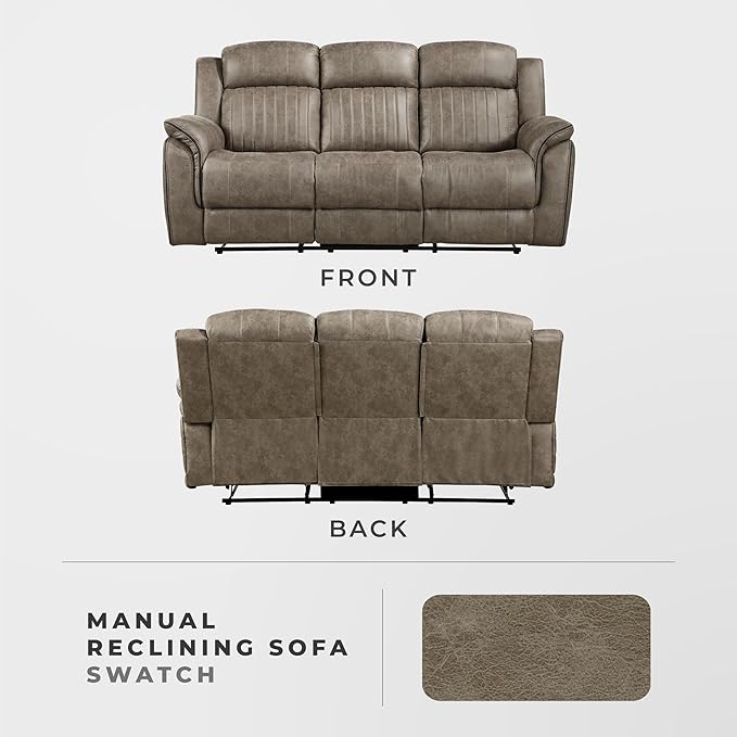 Lexicon 83.5" W Manual Double Reclining Sofa, Polished Microfiber Recliner Sofa, Pillow Top Arms, for Living Room, Apartment,Easy Assembly, Sandy Brown