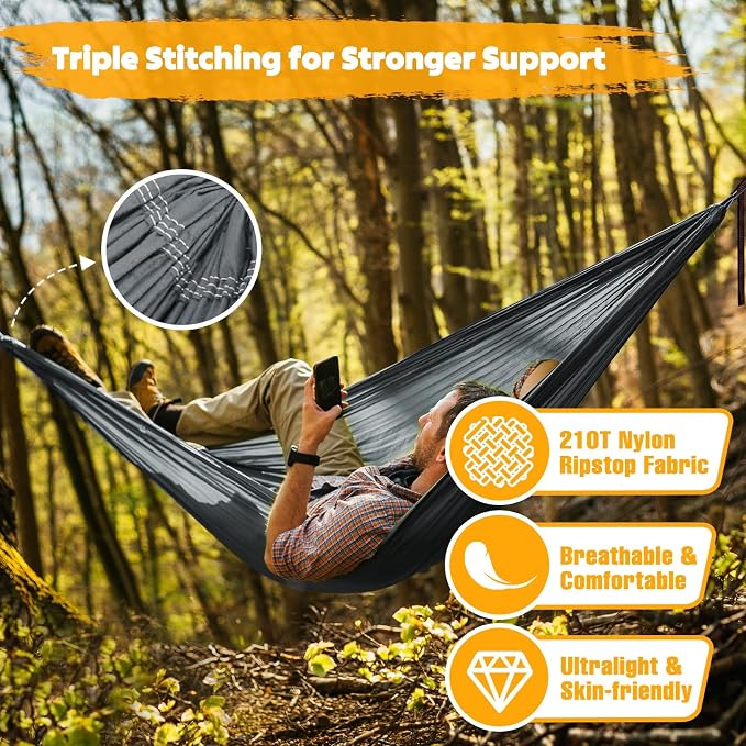 NATUREFUN Ultra-Light Travel Camping Hammock | 300kg Load Capacity,Breathable,Quick-Drying | 2 x Premium Carabiners,2 x Nylon Slings Included | Outdoor Indoor Garden - Image 4