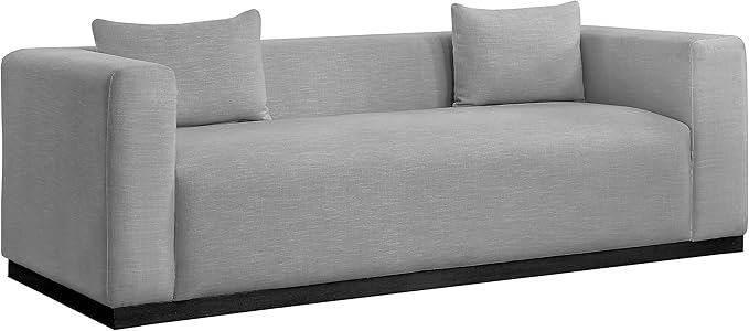 Meridian Furniture 642Grey-S Alfie Collection Modern | Contemporary Sofa with Rich Grey Linen Textured Fabric, Black Finish Solid Wood Base, 90.5" W x 36" D x 28.5" H, Grey
