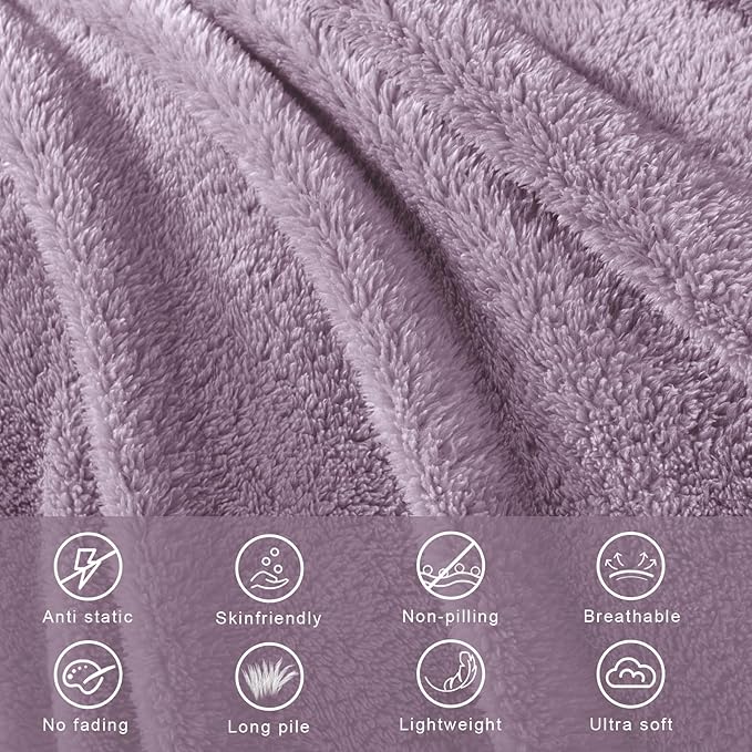 Exclusivo Mezcla Twin Size Blanket for Bed, Super Soft Velvet Plush Fleece Blankets, Fuzzy Cozy and Warm for Winter, 60x80 Inches, Grayish Purple