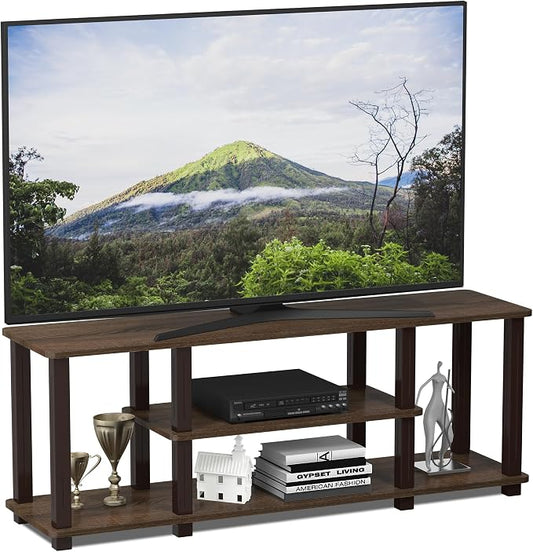 Furinno Turn-N-Tube No Tools 3D 3-Tier Entertainment TV Stand up to 50 inch TV, Square Tubes, Walnut/Brown by Furinno-FitsYourSpaceFitsYourBudget